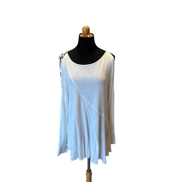 FREE PEOPLE ONE SHOULDER TIE WHITE TUNIC SIZE MEDIUM - Picture 4 of 5